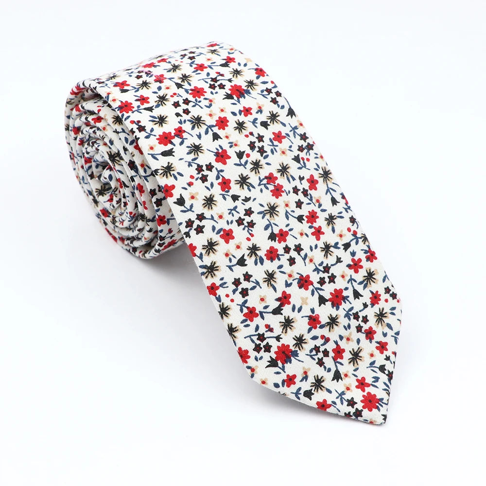 Red, Green & White Floral Cotton Tie 