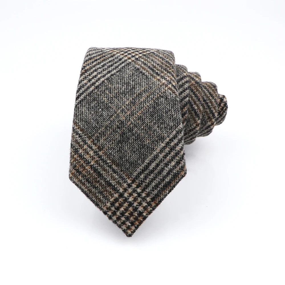 Grey & Brown Wool Plaid Tie