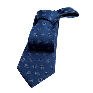 Navy & Silver Paisley Silk Tie