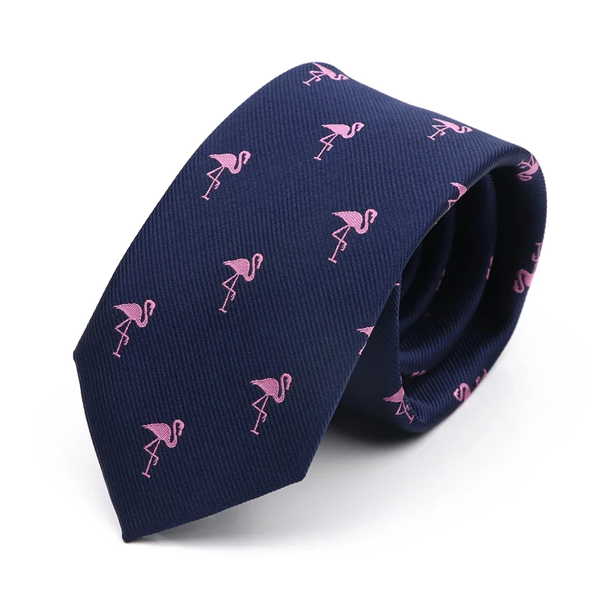 Navy Polyester Tie w/ Flamingos