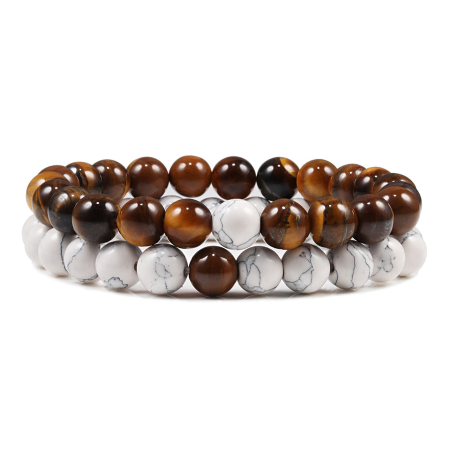 Brown & White Stackable Beaded Bracelets