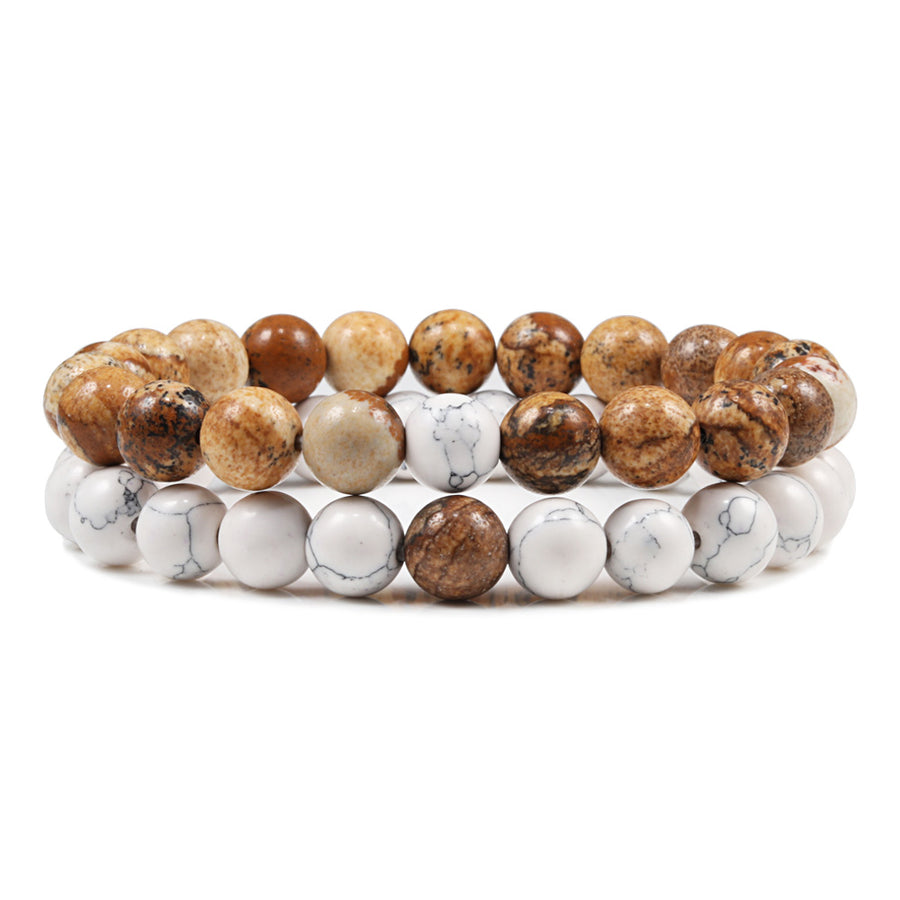 Cream & Brown / White Stackable Beaded Bracelets