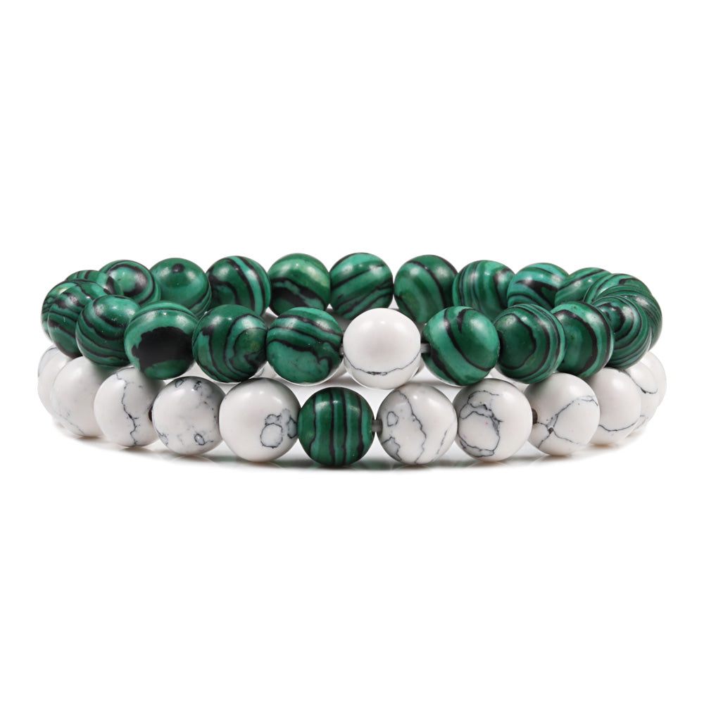 Green & White Stone Stackable Beaded Bracelets