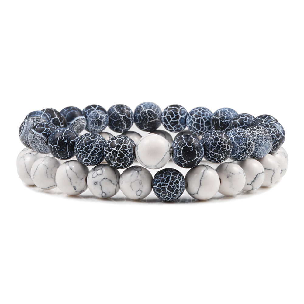 Grey Agate & White Stone Stackable Beaded Bracelets