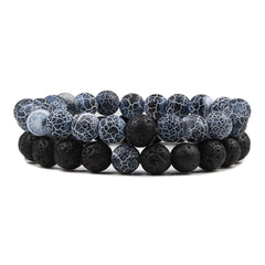 Grey Agate & Black Stackable Beaded Bracelets