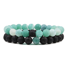 Light Green & Black Lavastone Beaded Bracelets