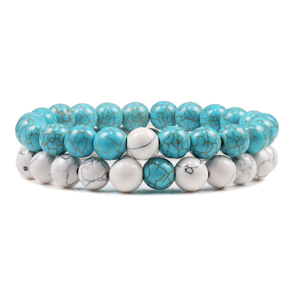 Turquoise & White Stackable Beaded Bracelets