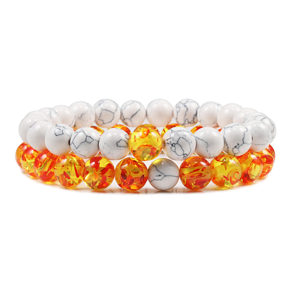 White / Yellow & Orange Stackable Beaded Bracelets
