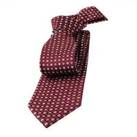 Burgundy, Silver & Gold Geometric Foulard Patterned Silk Tie