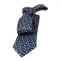 Navy, Brown & Silver Floral Silk Tie | Wedding Floral Silk Tie 