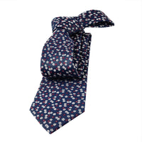 Navy, Red & Silver Floral Silk Tie | Wedding Floral Silk Tie 