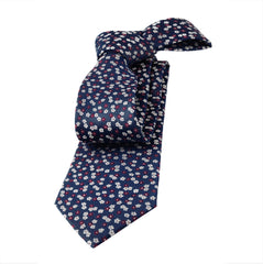 Navy, Red & Silver Floral Silk Tie | Wedding Floral Silk Tie 