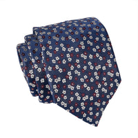 Navy, Red & Silver Floral Silk Tie | Wedding Floral Silk Tie 