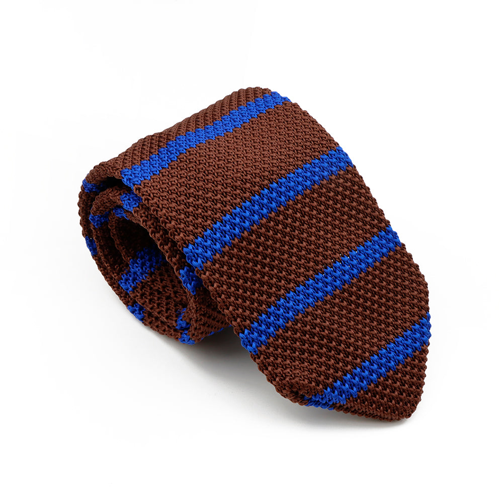 Brown & Blue Striped Knit Tie | Striped Knitted Tie