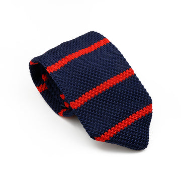 Navy & Red Striped Knit Tie | Striped Knitted Tie
