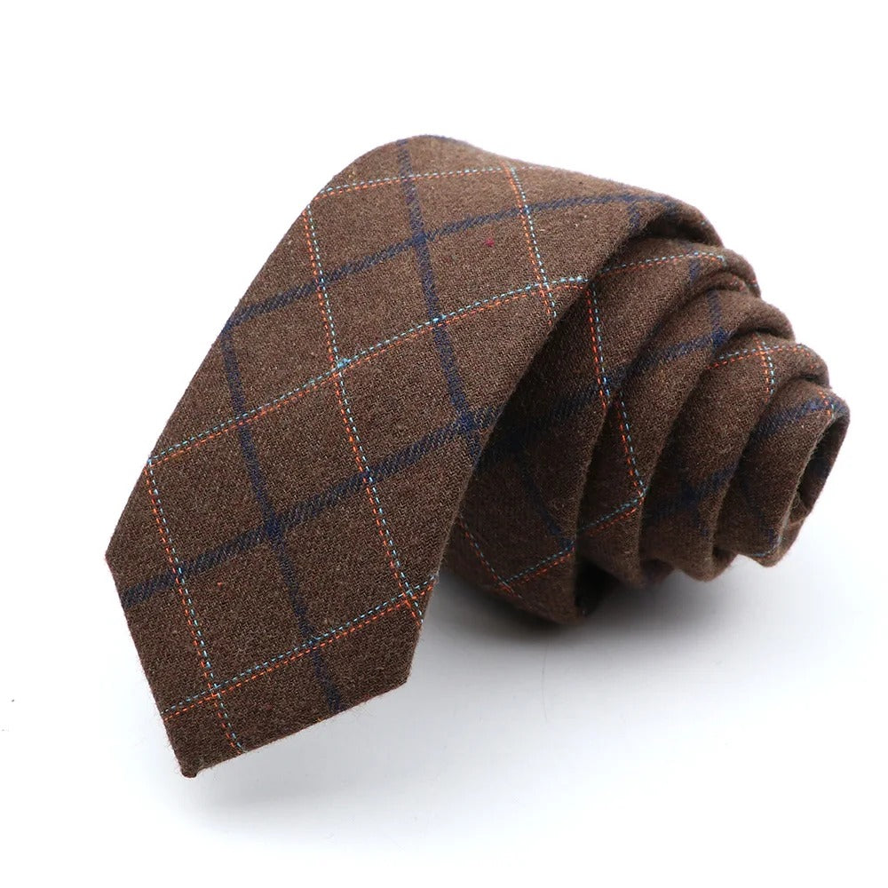 Brown Cotton Blend Plaid Tie