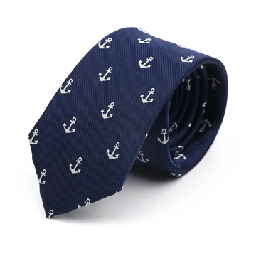 Navy & white anchor polyester tie