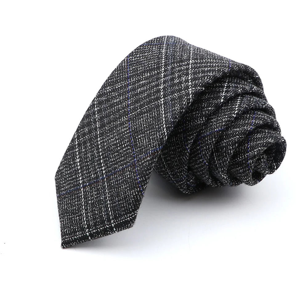 Grey Skinny Plaid Cotton Blend Tie