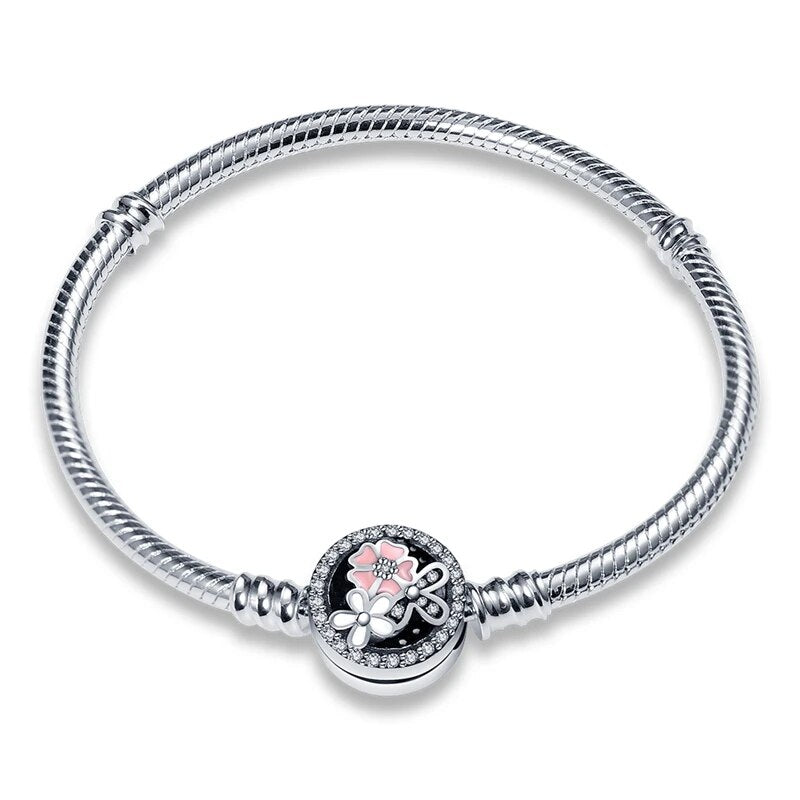 Sterling Silver Pink Pendant Charm Bracelet
