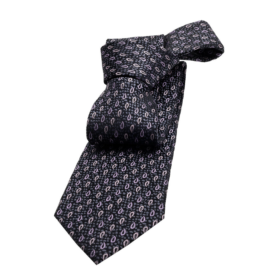 Grey & Pink Paisley Geometric Foulard Silk Tie 