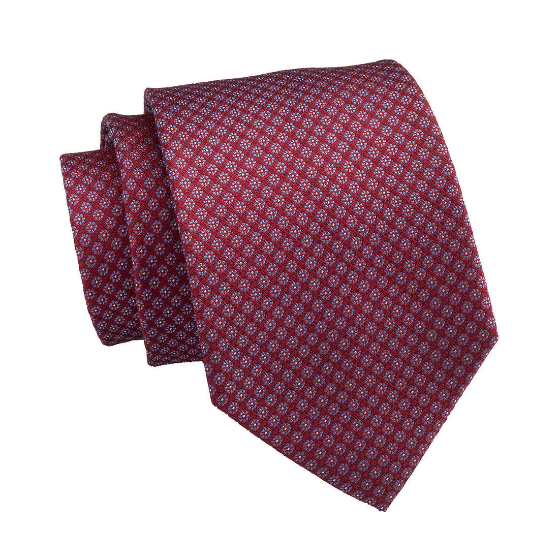 Red & Light Blue Geometric Foulard Silk Tie