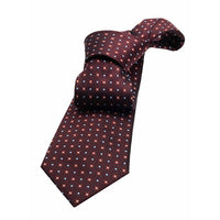 Burgundy, Red & Light Blue Geometric Foulard Pattern Silk Tie 