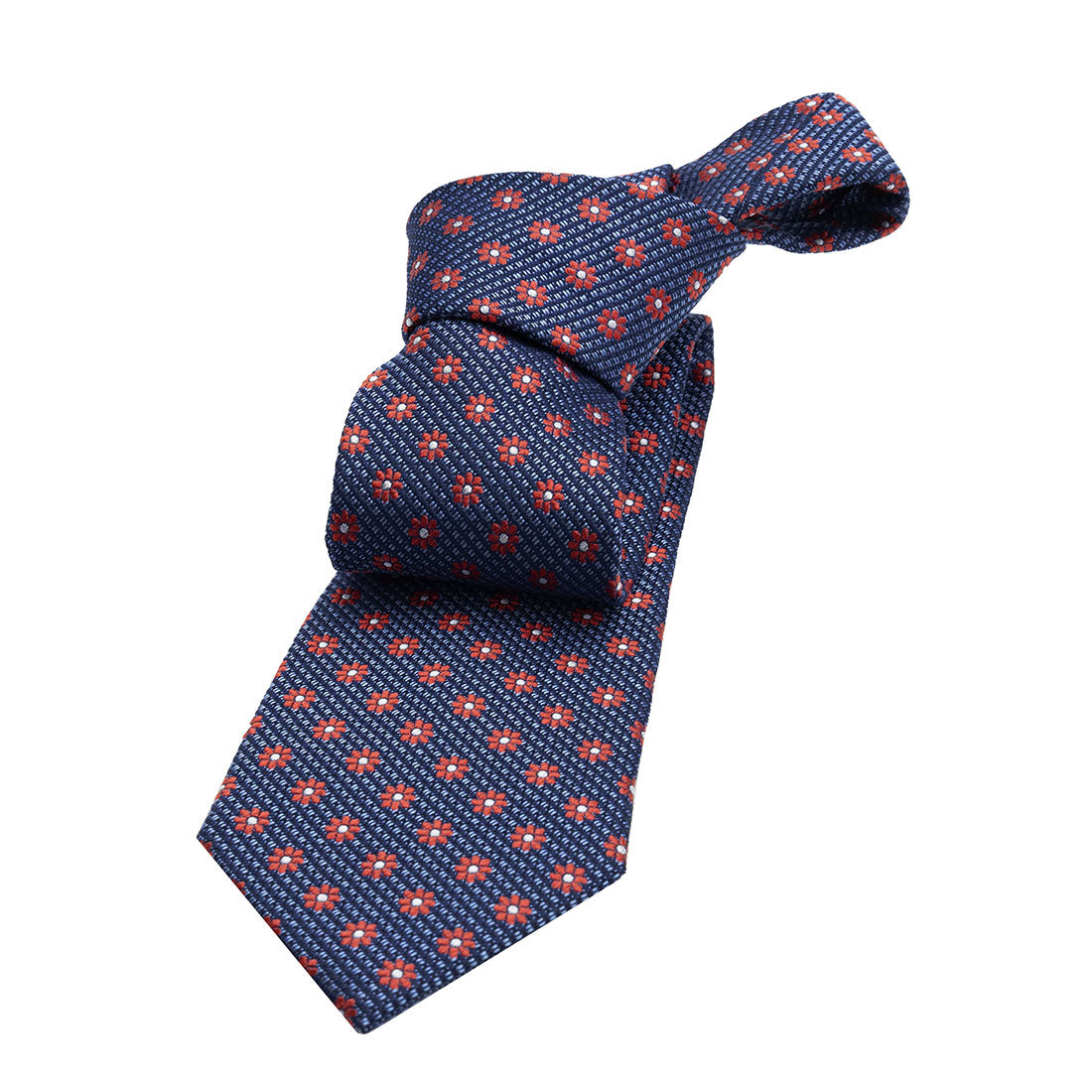 Blue & Red Geometric Foulard Pattern Silk Tie 