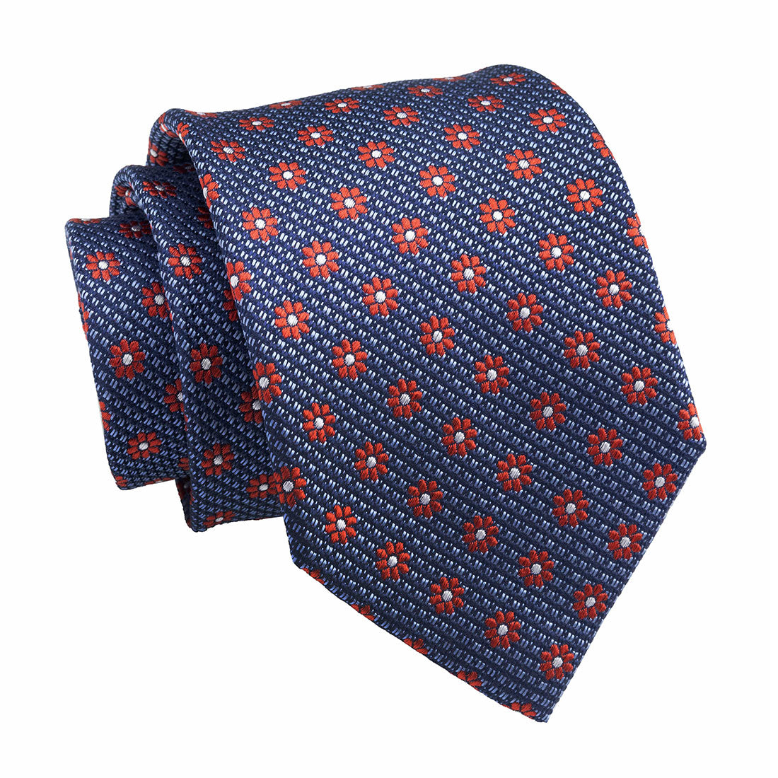 Blue & Red Geometric Foulard Pattern Silk Tie 