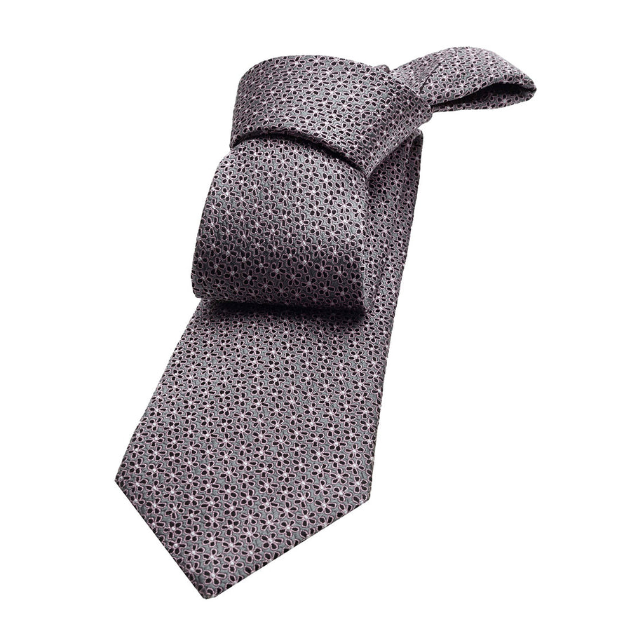 Grey & Pink Geometric Foulard Silk Tie 