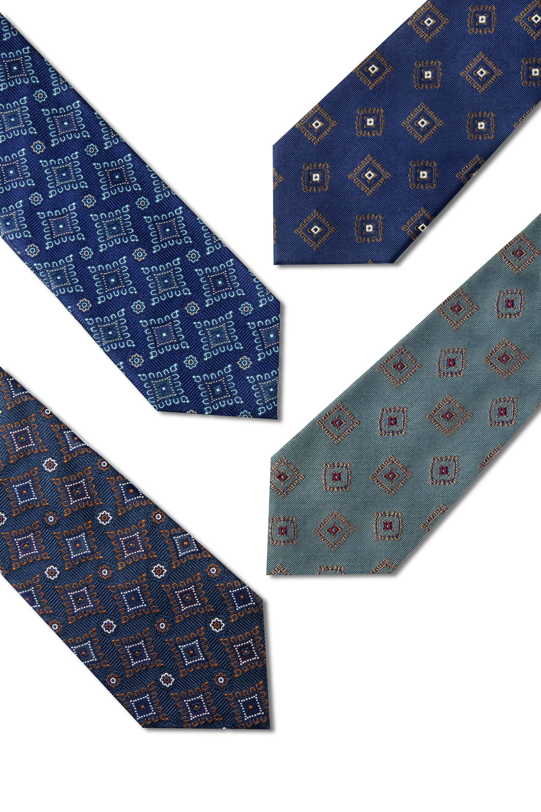 Geometric Foulard Pattern Silk Ties 