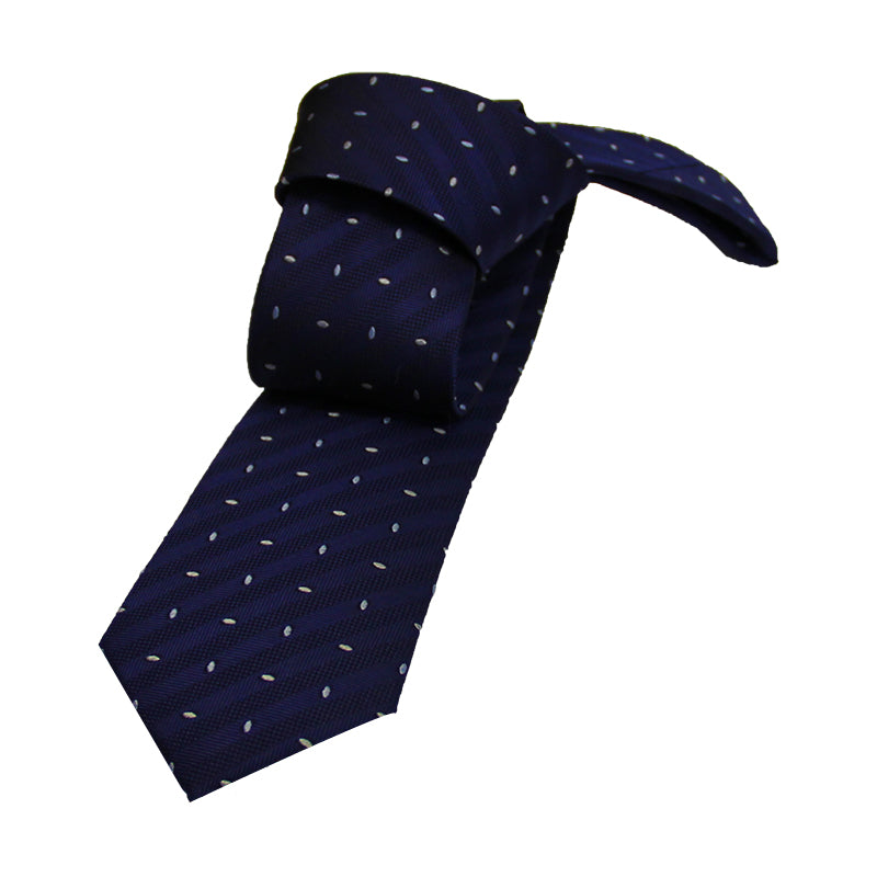 Navy Geometric Foulard Skinny Silk Tie 