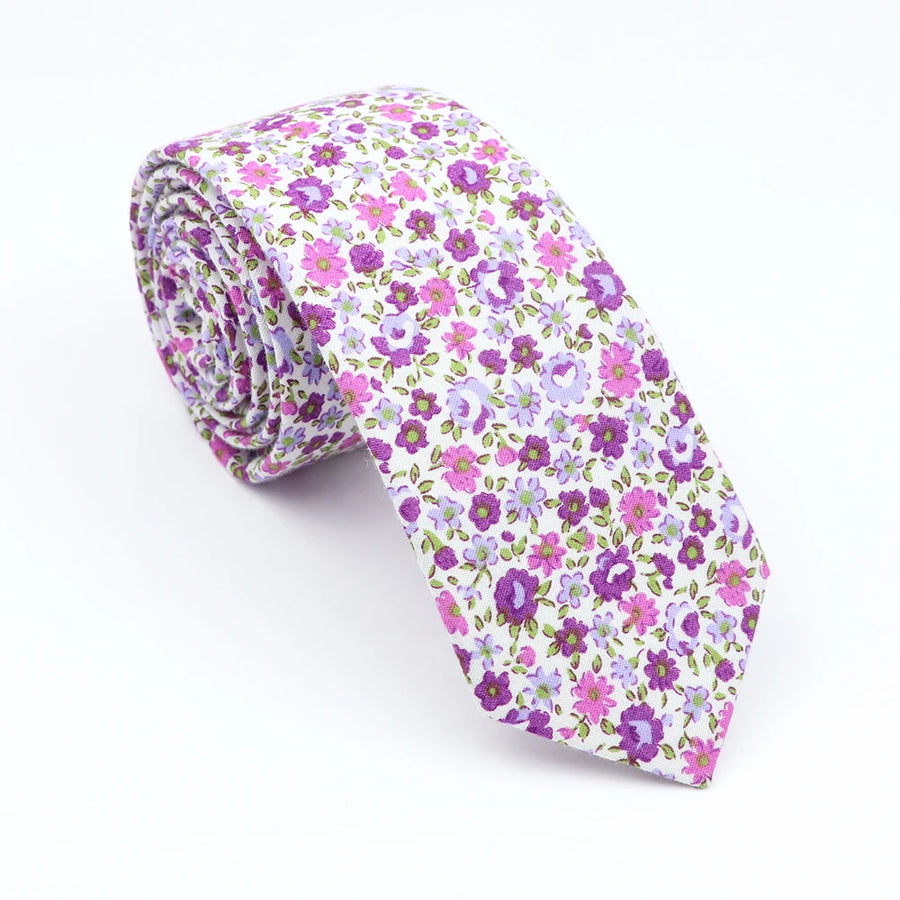 Purple, Pink, Lilac & White Floral Cotton Tie 