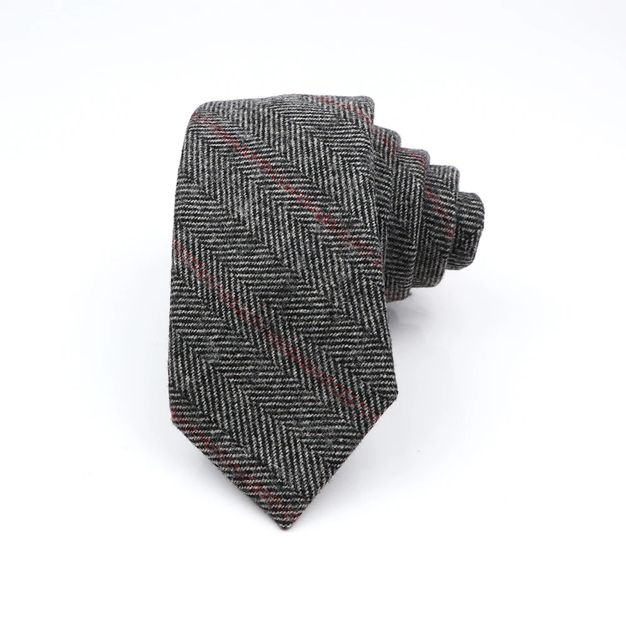 Grey & Red Woolen Striped Tie 