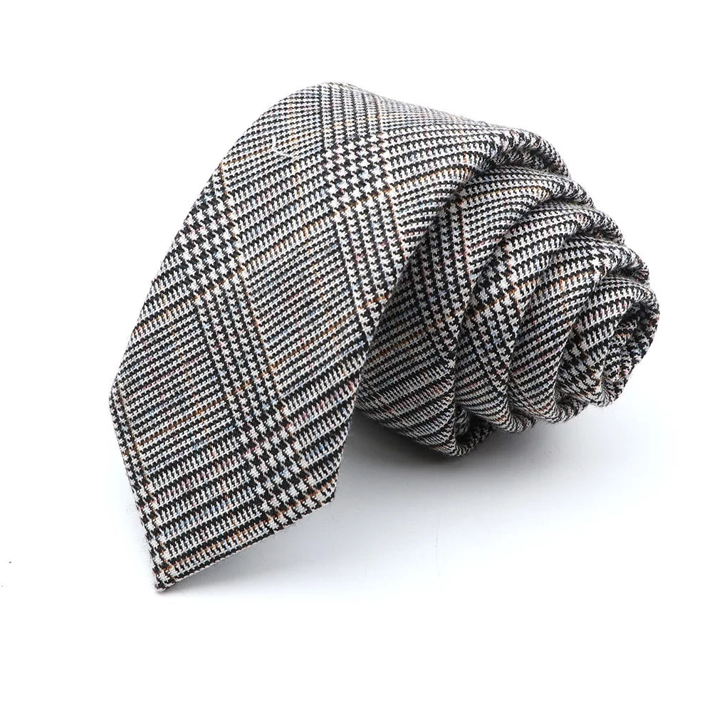 Grey Skinny Plaid Cotton Blend Tie 