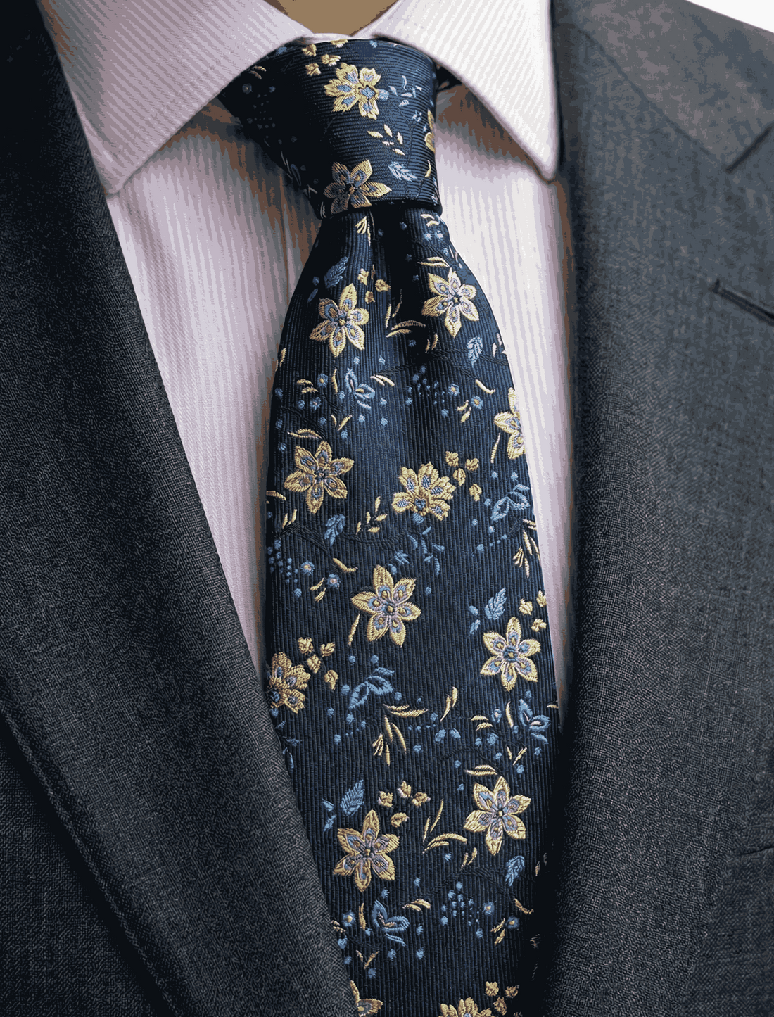 Navy & Yellow Floral Silk Tie | Wedding Ties 