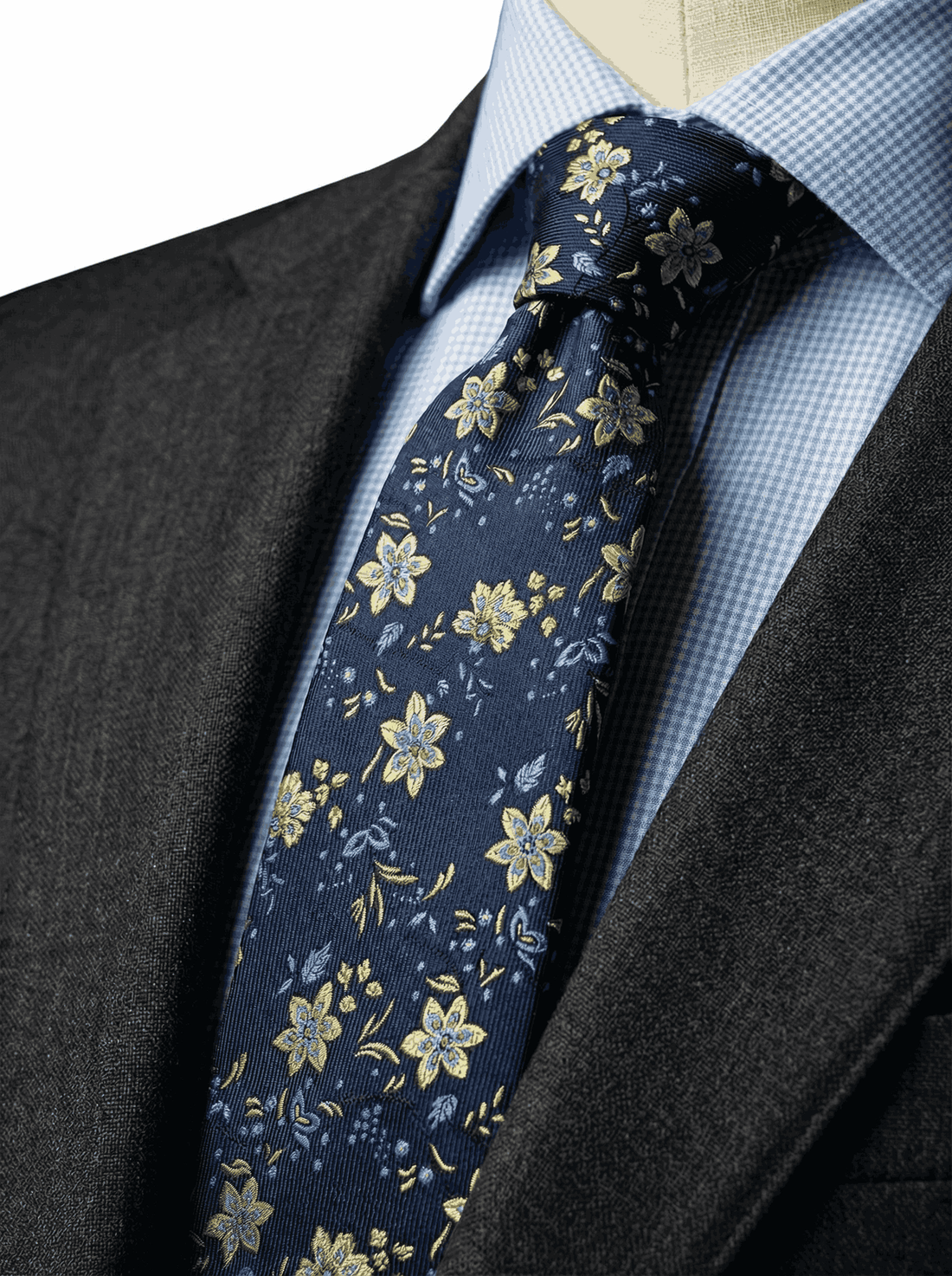 Navy & Yellow Floral Silk Tie | Wedding Ties 