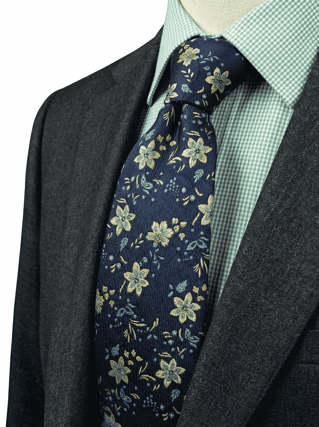 Navy & Yellow Floral Silk Tie | Wedding Ties 
