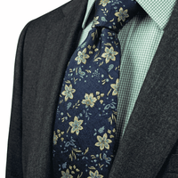 Navy & Yellow Floral Silk Tie | Wedding Ties 