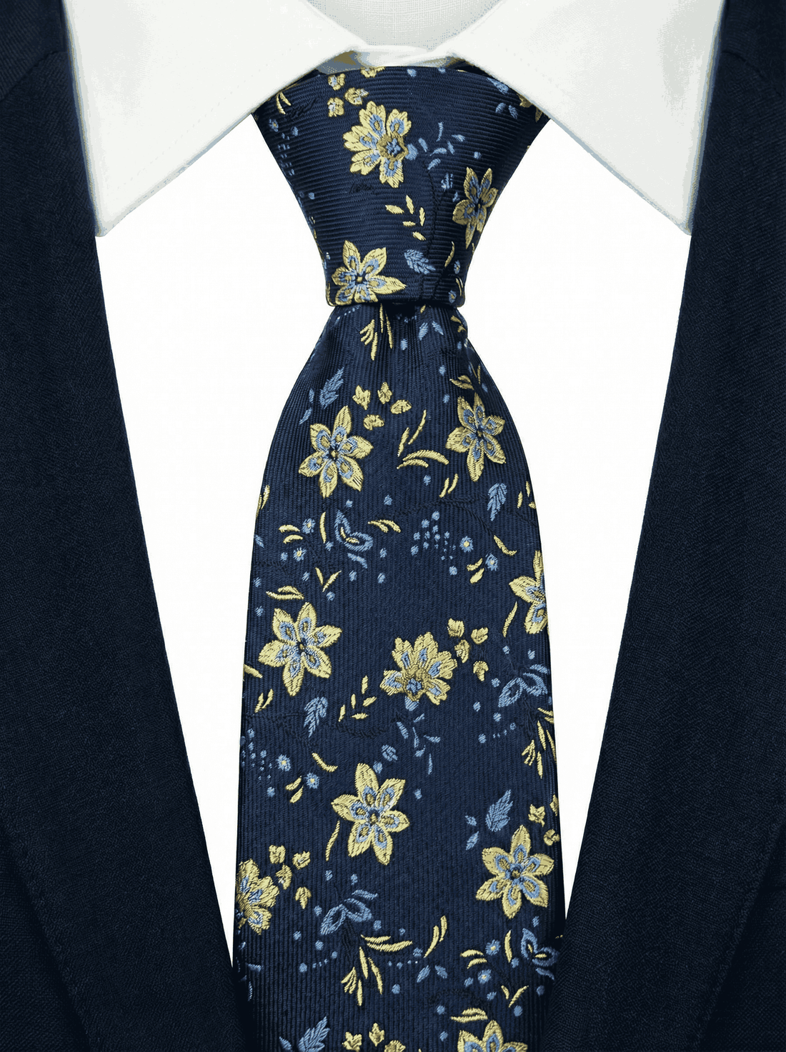 Navy & Yellow Floral Silk Tie | Wedding Ties 