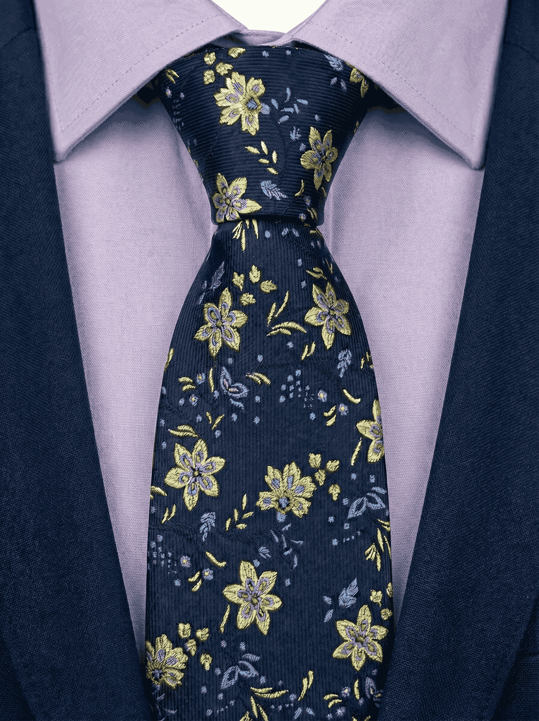Navy & Yellow Floral Silk Tie | Wedding Ties 