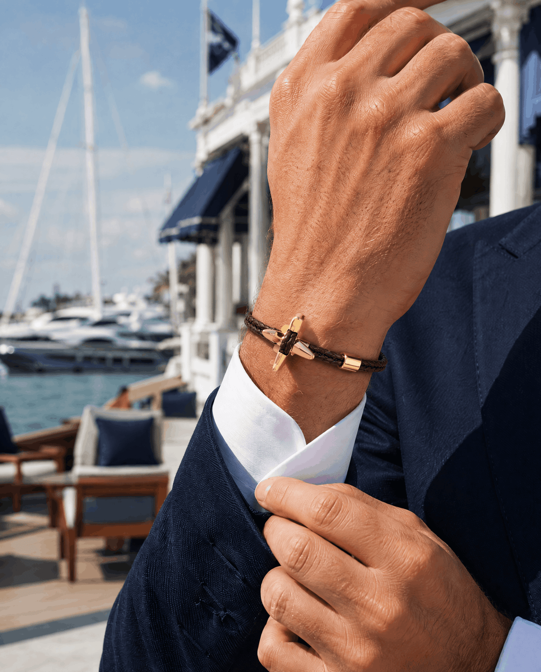Dark Brown & Gold Anchor Bracelet