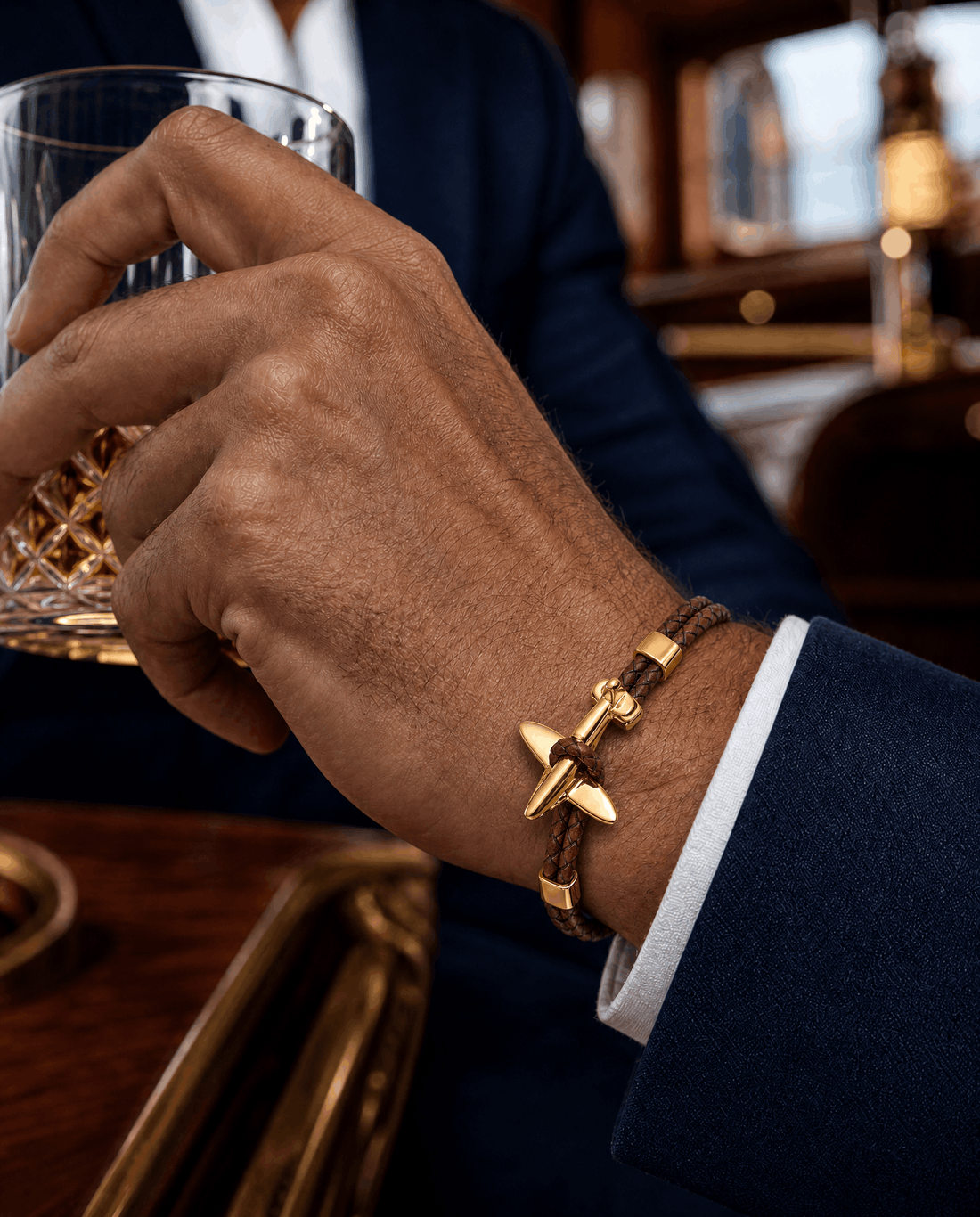 Tan & Gold Anchor Bracelet