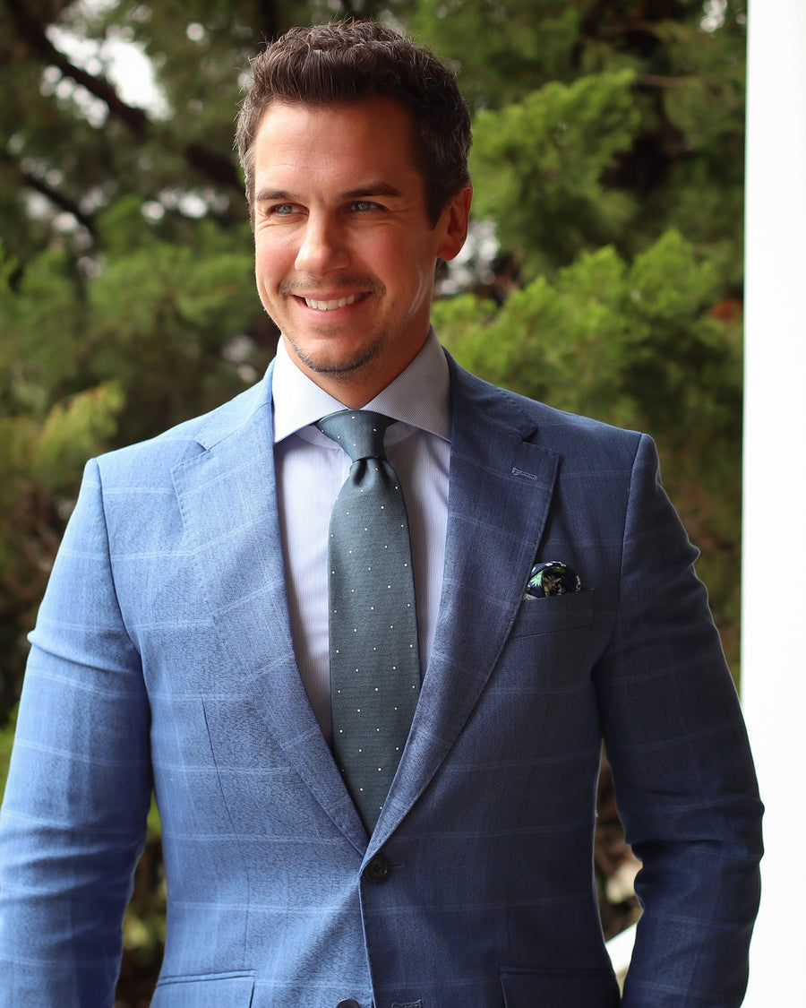 Turquoise, White & Light Blue Polka Dot Silk Tie