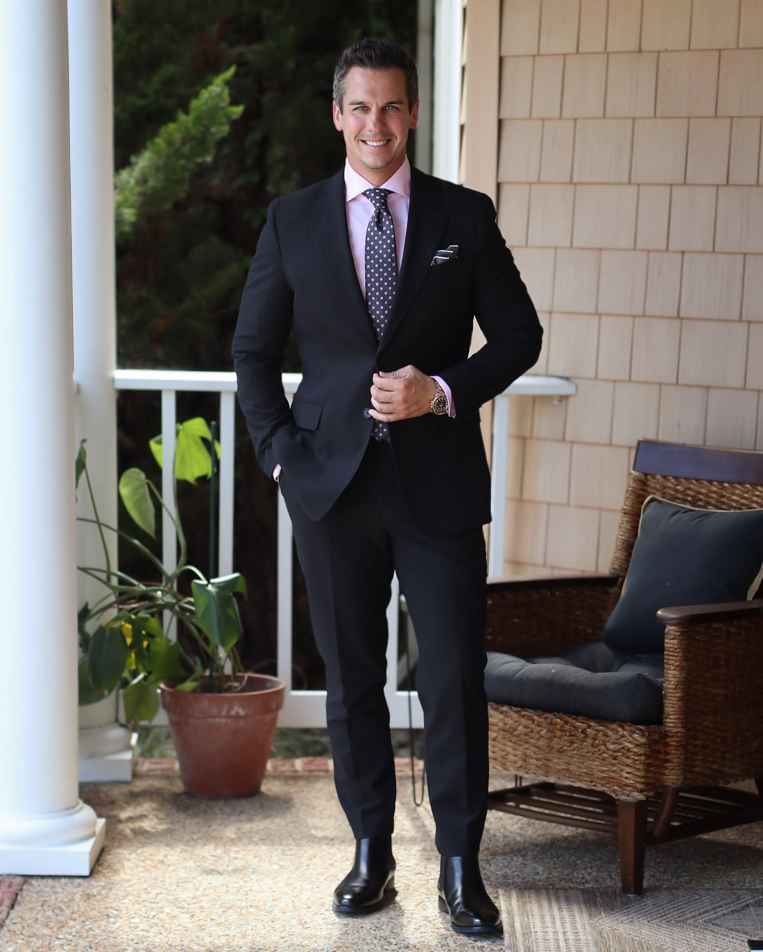 Grey & Pink Geometric Foulard Patterned Silk Tie 