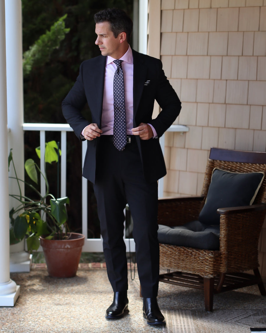 Grey & Pink Geometric Foulard Patterned Silk Tie 