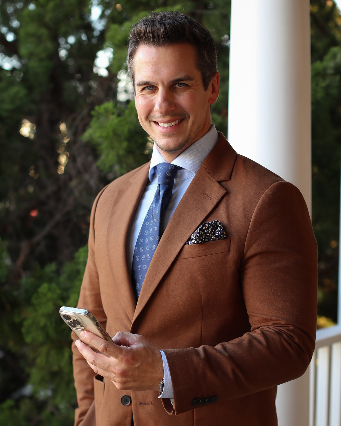 Navy & Silver Paisley Silk Tie 