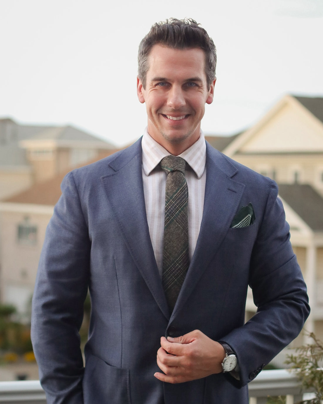 Grey, Blue & Green Woolen Plaid Tie 