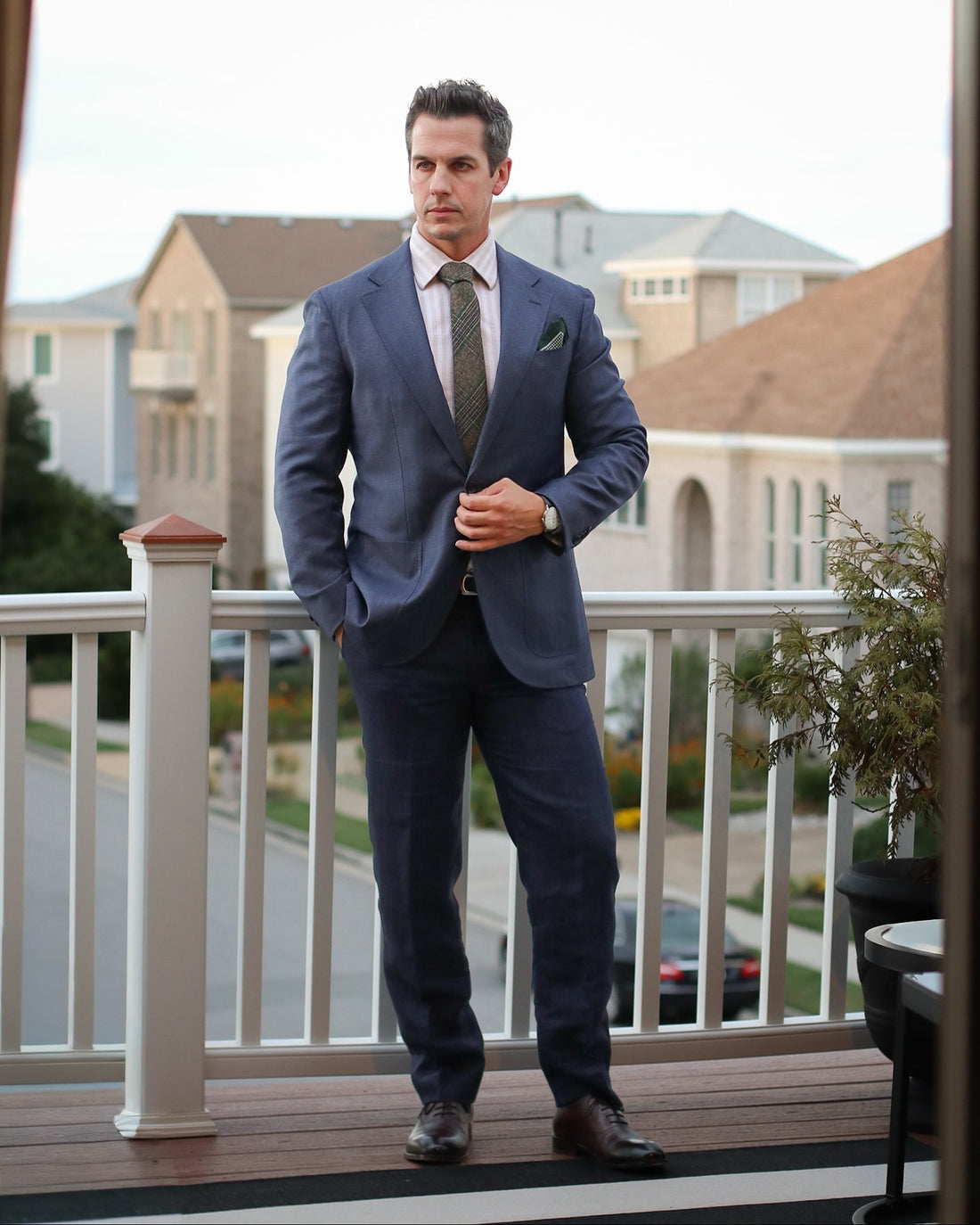 Grey, Blue & Green Woolen Plaid Tie 