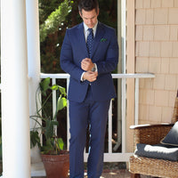 Navy, Turquoise & White Geometric Foulard Patterned Silk Tie 