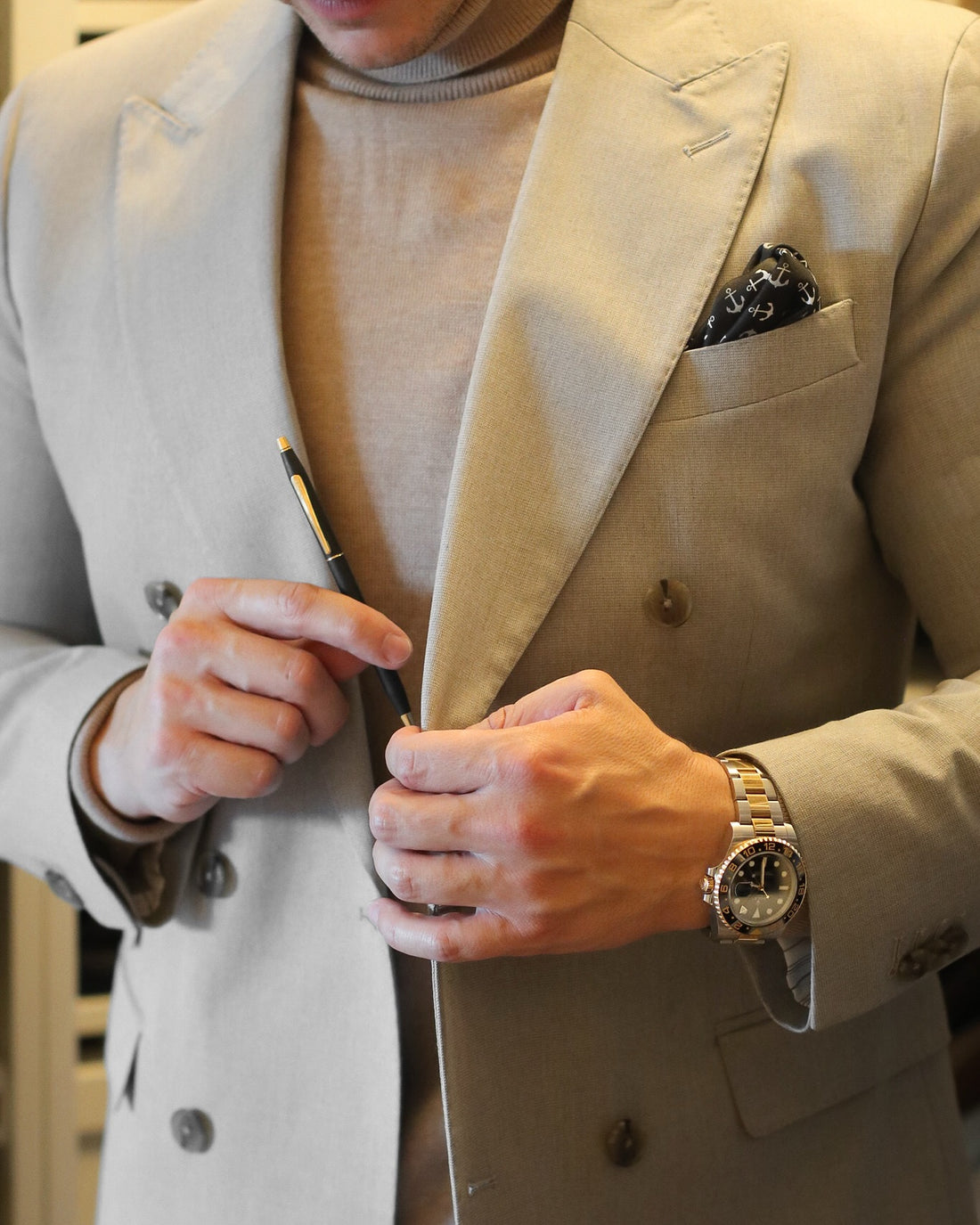 Black, White & Grey Anchor Silk Pocket Square